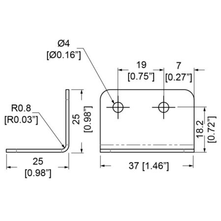 L-Winkel 25 mm x 37 mm, 4-Loch Ø 4 mm, Zink – Bild 2