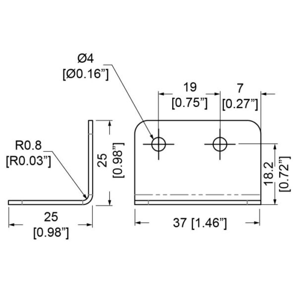 L-Winkel 25x37mm, 4-Loch Ø4mm, Zinc – Bild 2