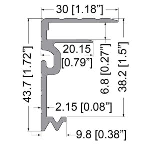 Rahmenprofil 6.8mm, 43×30, Einhaknut, zu EG-0300, L=4000mm