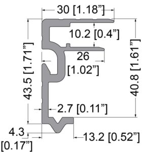 Rahmenprofil 10,2mm, 43×30, Einhaknut, zu EG-0520/2, L=4000mm