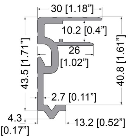Rahmenprofil 10,2 mm, 43 mm x 30 mm, Einhaknut, zu EG-0520/2, L = 4000 mm – Bild 2