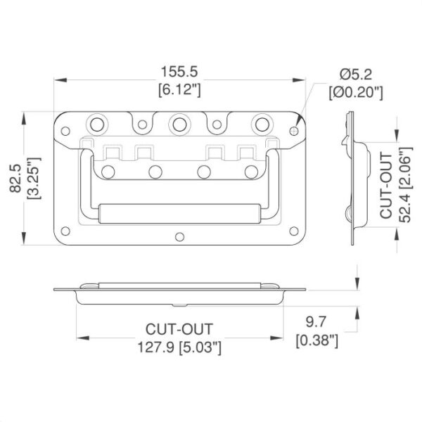 Stahlklappgriff in schmaler Einbauschale, Zinc – Bild 2