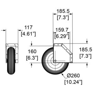 Einbau-Eckrolle 260mm, luftbereifung, Zinc