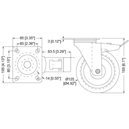 Lenkrolle 125mm, mit Stop, blau – Bild 2