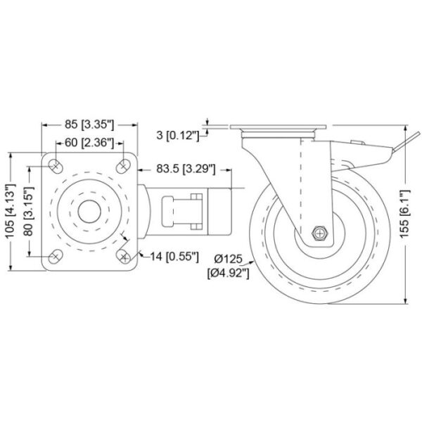 Lenkrolle 125mm, mit Stop, blau – Bild 2