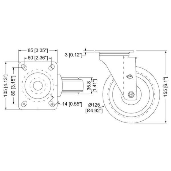 Lenkrolle 125mm, blau – Bild 2