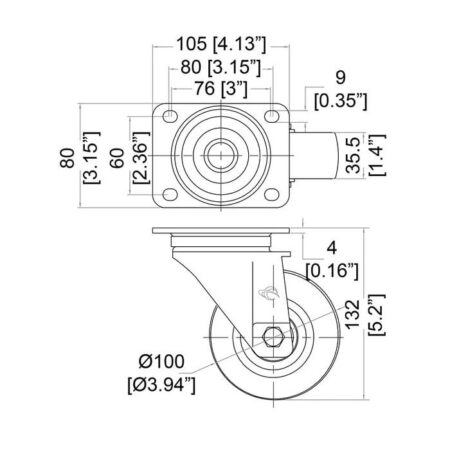 Lenkrolle 100 mm, blau, Rollenbreite 36mm – Bild 3