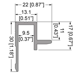 Kantenextrusion mit Lippe für Slam-Lid System 9,5 mm; 2 m Länge